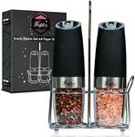 Gravity Electric Salt and Pepper Grinder Set - Salt and Pepper Shakers with Adjustable Coarseness - Automatic Salt and Pepper Grinders with White LED Light - One Hand Battery Operated Pepper Mills