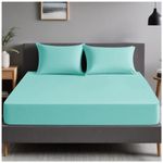 Soft & Cozy Non Iron Percale Sheets, Plain Bedding Bedsheets, Polycotton King Size Bed Sheets, Aqua