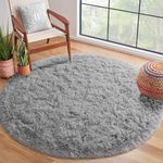 Terrug Round Rugs for Living Room Bedroom, 5X5 Feet Modern Fluffy Shag Washable Area Rug, Non-Slip Cute Plush Circle Rug Carpet for Nursery Room Kids Boys Girls Dorm Home Decor, Grey