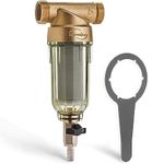 iSpring WSP-100 Reusable Whole House Spin Down Sediment Water Filter, 100 Micron Flushable Prefilter Filtration, 1" MNPT + 3/4" FNPT, Brass