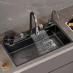 ARQUIN 304 Grade 30'' X 18'' X 9'' Kitchen Sink Anti Scratch Design With Integrated Waterfall And Pull-down Faucet Set & All Accessories All In One Stainless Steel Sink For Kitchen Nano Coated