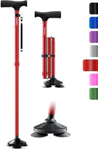 HONEYBULL Walking Cane for Men & Women - Foldable, Adjustable, Collapsible, Free Standing Cane, Pivot Tip, Heavy Duty | Walking Sticks, Folding Canes for Seniors & Adults [Red]