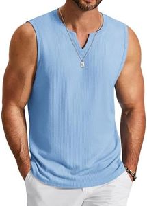 COOFANDY Mens Soft Knitted Undershirt V Neck Tank Top Moisture Wicking Textured Weave for Hot Weather, Light Blue, Small