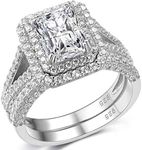 Mutian 1.75Ct Wedding Engagement Eternal Bridal Ring Set, 925 Sterling Silver Cz Cubic Zirconia 2pcs Princess Stackable Unlimited Anniversary Ring