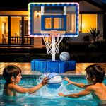 JoyBerri Pool Basketball Hoop – Splashside Poolside, Adjustable Height, and Rust-Resistant, with LED Lights, Premium Balls, Pump & Easy Setup | Water-Treated Basketball Hoop for Pool Play