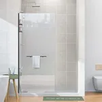 Sunrosa Frameless Glass Shower Panel 34"×76", Fixed Shower Glass Panel with Shelves in Matte Black, 3/8" Tempered Glass Shower Screen for Walk in Shower