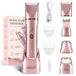 Electric Bikini Trimmer for Women, 3-in-1 IPX7 Waterproof Wet & Dry Body Hair Trimmer, Facial Hair Remover, Rechargeable Hair Removal Kit for Bikini, Underarm, Leg, Arm, Body, Face