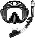 EMSINA Dry Snorkel Set,Panoramic Wide View,Anti-Fog Scuba Diving Mask,Professional Snorkeling Gear(Set BlackBlack)