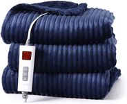 CAROMIO Heated Throw Blanket Electric 50x60 Inch, Soft Ribbed Flannel Heated Blanket with 6 Heating Levels & 8 Time Settings, Fast Heating Blanket with Enlarged Heating Area, Navy Blue