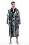 Lavenderi Men's Polyester Satin Polar Fleece Bathrobe Robe (Medium, Grey Stripe)