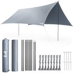 Trail Camping Tarp Shelter with Poles (3m x 3m), Lightweight Waterproof 4000mm HH, UPF50+ UV Protection, Outdoor Hiking Hammock Rain Fly, Portable Heavy Duty Tarpaulin with Pegs, Guy-Lines & Bag