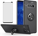 Asuwish Compatible with Samsung Galaxy Note 8 Phone Case and Tempered Glass Screen Protector With Ring Stand Kickstand Silicone Magnetic Metal Glaxay Note8 Not S8 Galaxies Gaxaly Women Men Black