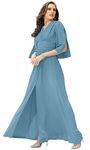 koh koh Womens Long Bridesmaid Bridal Wedding Party Guest Cocktail Elegant Evening Short Flutter Sleeve Slit Tall V-Neck Dressy Maxi Dress Dresses Gown Gowns, Pastel Blue M 8-10