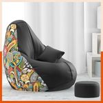 Pi Bean Bags with Beans Filled 3XL VibeBoost Premium Bean Bag with Free Cushion and Footrest - Official : Field Frenzy Combo (Matching Color : Regular, Sports - H - Black Green)