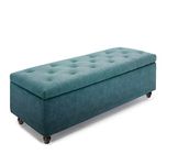 WOODBURY TREE 2 Seater Tufted Storage Ottoman | Versatile Bench with Premium Velvet & Storage | Living Room, Bedroom, Office (Sea Green)