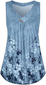 Cestyle Floral Tops for Women V Neck Loose Fitting Tank Tops Sleeveless Casual Tanks Trendy Shirts that Hide Belly Fat Blue Floral Medium