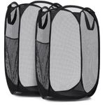 Mesh Popup Laundry Hamper - Portable, Durable Handles, Collapsible for Storage and Easy to Open. Folding Pop-Up Clothes Hampers are Great for The Kids Room, College Dorm or Travel. (Black | Set of 2)