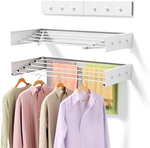 ZMBESUP 【Actualización】Estante de secado de lavandería, estante de secado de ropa de 40 pulgadas, plegable, 5 varillas de aluminio con 6 ganchos, estantes de secado plegables blancos que ahorran