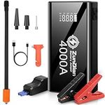 Jump Starter with Air Compressor, 4000A Portable Battery Jump Starter, 150PSI Digital Tire Inflator, 12V Jump Box Battery Pack(10.0L Gas/8.0L Diesel), Jumper Cables, QC 3.0, Included Gifts