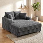 HOMCOM 60" Chaise Lounge Chair Indoor, Oversized Corduroy Upholstered Sofa Bed with 2 Cup Holders & Pillows, Deep Seat Sleeper Couch Reading Chair for Living Room, Bedroom, Grey