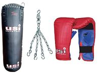 USI UNIVERSAL THE UNBEATABLE Boxing Bag Filled Punch with Punching Gloves and chain L/XL 150cm (Multicolour)