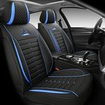 OUTOS Luxury Leather Auto Car Seat Covers 5 Seats Full Set Universal Fit (Black-Blue)