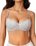 Avidlove Women's Sexy Lace Push Up Bra Sheer Balconette Underwire Unlined Everyday Bras Light Grey