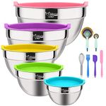 Mixing Bowls with Airtight Lids - 19 Piece Stainless Steel Nesting Bowls Set by Wildone, Colorful BPA Free Lids & Extra Deep, Size 5, 2.5, 2, 1.5, 1 QT, Ideal for Mixing & Serving