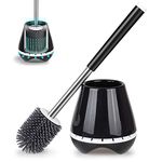 Silicone Toilet Bowl Cleaner Brush and Holder Bathroom Cleaning Brush- MEXERRIS Rubber Toilet Brush with Holder Toilet Scrubber Brush With Tweezers for Bathroom Storage and Organization Black