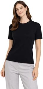 State Cashmere Women’s Essential Short Sleeve Crewneck Sweater 100% Pure Cashmere Classic Tee Pullover (Black, X-Large)