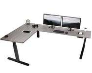 VIVO Electric Height Adjustable 83 x 60 inch Corner Stand Up Desk, 2 Dark Gray Solid Table Tops, Black Frame, Memory Controller, L-Shaped Workstation, 3E Series, DESK-KIT-3E8G