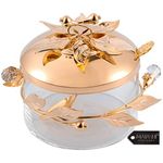 Matashi Rose Gold Sugar Bowl, Honey Dish, Candy Dish Glass Bowl - Flower and Vine Design with Spoon Great Gifts idea for Valentine's Day, Birthday, Mother's Day, Christmas, Anniversary