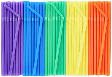 300 Pack Flexible Plastic Drinking Straws, Disposable Bendable Straws Bulk Set for Smoothies, 5 Colors (8.25 In)