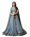 Generic Women's Faux Georgette Semi-Stitched Lehenga Choli Grey Free Size