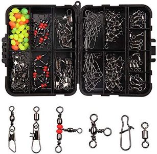 JSHANMEI 140pcs Fishing Swivels Tackle Kit, Include Ball Bearing Barrel Swivels, 3 Way Swivels, Fishing Swivels with Snaps, High Strength Swivels Fishing Tackle Box for Bass Trout Freshwater Saltwater