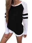 Famulily Women's Long Sleeve Baseball Tee Shirt Crew Neck Colorblock Striped Tops(Black,Large)