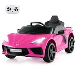 Costzon 12V Kids Ride On Car, Licensed Chevrolet Corvette C8 Toy Car with Remote Control, Wireless Connection, Lights, Horn, Music, 4-Wheel Spring Suspension, Gift for Boys & Girls Aged 3+ (Pink)