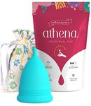 Athena Menstrual Cup One-Pack, Period Cups for Regular to Heavy Flow (Size 2 Large) - Soft Reusable Menstruation Cup - BPA Free Feminine Silicone Cup - Easy to Use and Clean Tampon and Pad Alternative (Solid Blue)