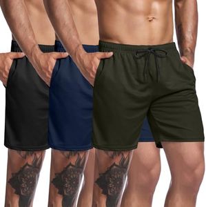 COOFANDY Men's 3 Pack Gym Workout Shorts Quick Dry Training Bodybuilding Shorts Mesh Athletic Short Pants with Pocket,Black/Army Green/Navy Blue,Large