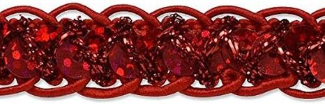 Trims by The Yard Thea Sequin Braid Cord Trim, 1/2-Inch Versatile Sequins for Crafts, Durable Sequin Trim for Costumes or Party Decorations, 20-Yard Cut, Red