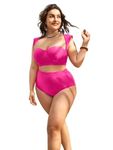 Plus Cut-out Underwire Bikini Swimsuit with Beach Skirt Pink - 3XL