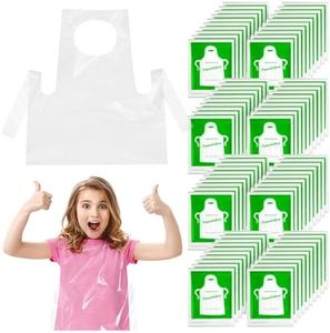 ZAUGONTW 100 Pcs Disposable Aprons for Kids - Clear Plastic Aprons Kids Art Disposable Waterproof Smocks for Painting, Cooking 4-12