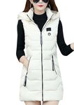 GRASWE Ladies Winter Mid Long Down Vest Lightweight Puffer Sleeveless Coats Stylish Windbreaker Stand Collar Jacket Beige XL