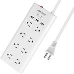 WANDOFO 2 Prong 8 Outlet Power Strip, 6 FT Extension Cord with 3 USB Ports, 1625W 1050J Surge Protector, 2 Prong to 3 Prong Multi Plug Outlet Adapter Converter, Polarized Plug, White