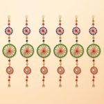 eCraftIndia Multicolor Rings with Pom-Pom Tassels Bell Hangings (Pack of 6) Toran for Home Decor - Haldi Mehandi Wedding and Diwali Decoration Items.