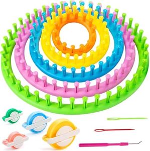 MCPINKY 12PCS Knitting Loom Set, Round Knitting Looms wiht Pom Pom Makers Hook Needles Acrylic Knitting Crochet Tools for Hat Scarf Shawl Sweater Socks