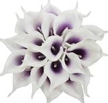 Duovlo 20pcs Calla Lily Bridal Wedding Bouquet Lataex Real Touch Artificial Flower Home Party Decor (Purple in White)