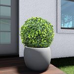 TANG Sunshades Depot Inc 15'' Sempreverde Geeen Topiary Faux Ball Boxwood 1 Piece Faux Leaf Topiary Artificial Plant Indoor Outdoor Decor-Garden Backyard Decoration