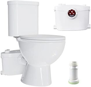 Little Meerkat 600 Watt Macerating Toilet, Upflush Toilet For Basement Include Macerator Pump With 4 Water Inltes For Laundry, Sink, Shower - Two Piece Toilet System