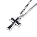 HZMAN Stainless Steel Cross Pendant Necklace for Men Women Religious Christian Faith Cross Necklace Flower Basket Chain (Silver)